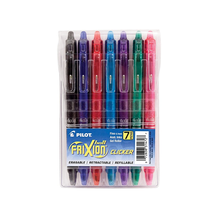 PILOT FriXion Clicker Erasable, Refillable & Retractable Gel Ink Pens, Fine Point, Assorted Color Inks, 7 Count (Pack of 1) (31472)