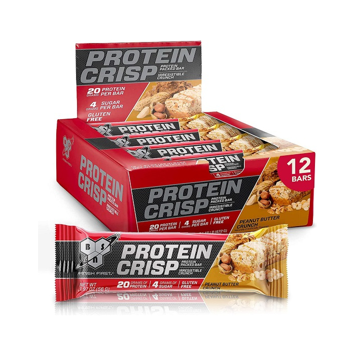 BSN Protein Bars - Protein Crisp Bar by Syntha-6, Whey Protein, 20g of Protein, Gluten Free, Low Sugar, Peanut Butter Crunch, 12 Count