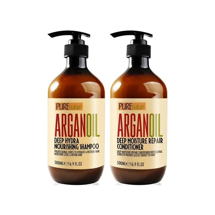 Luxurious argan oil shampoo and conditioner bottles