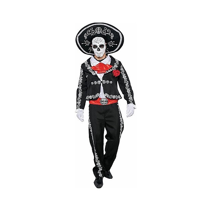 Men's Day of the Dead Mariachi Costume with Skull Print Jacket, Pants, Hat