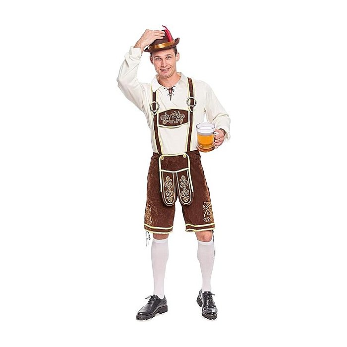 Spooktacular Men's Bavarian Oktoberfest Costume Set: Lederhosen, Shirt, Hat & Knee Socks