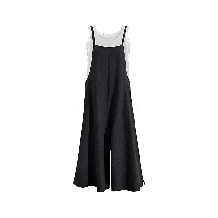 Women Casual Loose Long Bib Pants Wide Leg Jumpsuits Baggy Cotton Rompers Overalls with Pockets