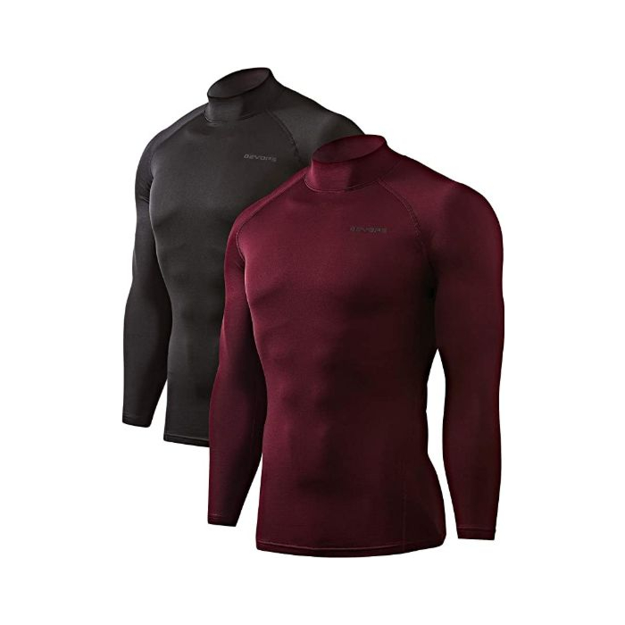 DEVOPS 2 Pack Men's Thermal Turtle Mock Neck Shirts, Compression Long Sleeve Tops (Medium, Black/Wine)