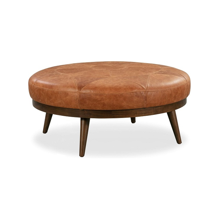 POLY & BARK Gio Modern Leather Ottoman Pouf (Cognac Tan)