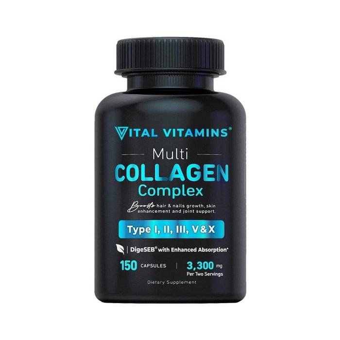 Vital Vitamins Multi Collagen Complex - Type I, II, III, V, X, Grass Fed, Non-GMO, 150 Capsules