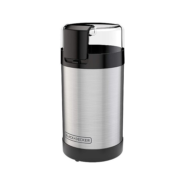 Black+Decker One Touch Coffee Grinder with stainless steel bowl.