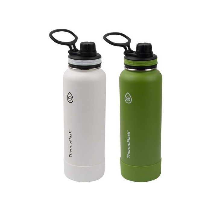 ThermoFlask 40 oz Double Wall Vacuum Insulated Stainless Steel 2-Pack of Water Bottles, Arctic/Grasshopper