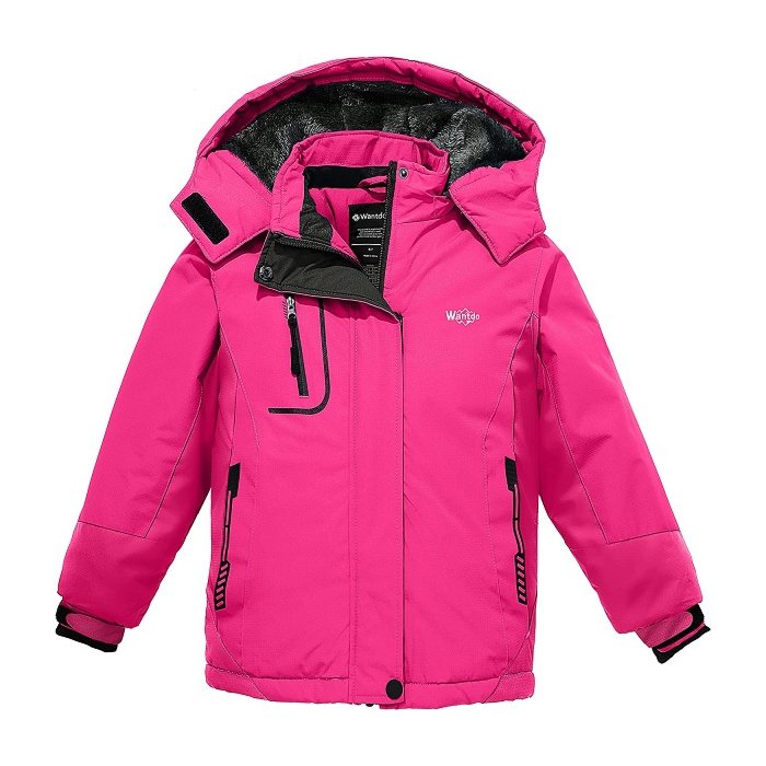 Wantdo Girl's Waterproof Hooded Ski Fleece Jacket Winter Warm Breathable Rainwear Rose Red 8