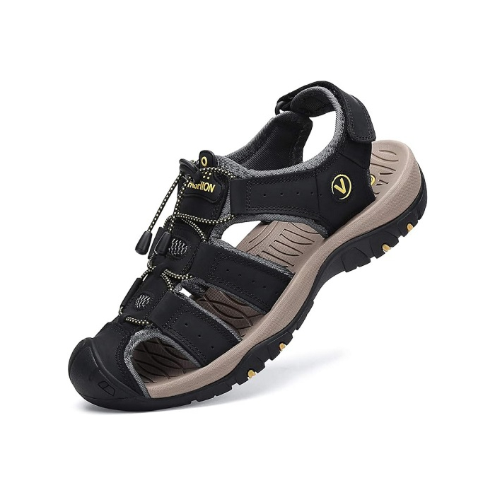 Men's athletic sandals with closed toe for outdoor adventures.

