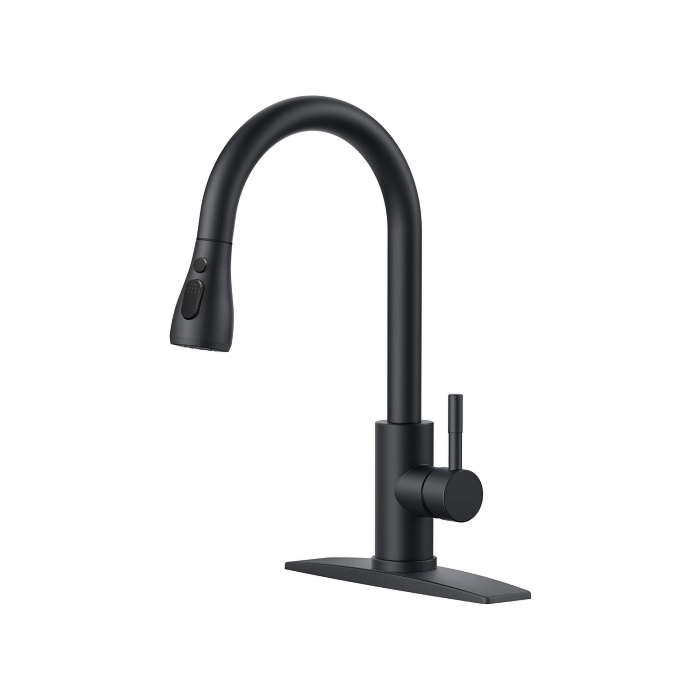 FORIOUS Black Kitchen Faucets with Pull Down Sprayer, Kitchen Sink Faucet with Pull Out Sprayer, Fingerprint Resistant, Single Hole Deck Mount, Single Handle Copper Kitchen Faucet, Matte Black