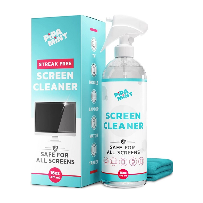 Screen Cleaner Spray, Safe & Streaks Free, TV Screen Cleaner, LCD Screen Cleaner, MacBook, Computer Screen Cleaner for Laptop, Phone, iPad, Smart TV Cleaner, XL Microfiber Cleaning Cloth, 16oz Bottle