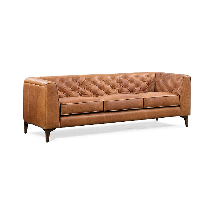 Poly & Bark Essex Leather Couch – 89-Inch Sofa with Tufted Back - Full Grain Leather Couch with Feather-Down Topper On Seating Surfaces – Vintage Pure-Aniline Italian Leather – Cognac Tan