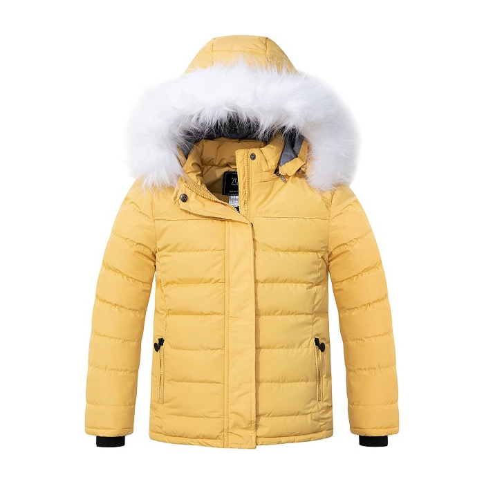 ZSHOW Girls' Puffer Jacket Fleece Lined Winter Coat Windproof Padded Hooded Parka(Yellow,14/16)