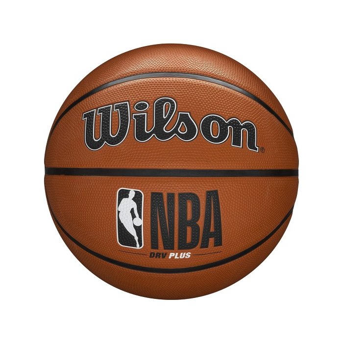 Wilson NBA DRV Pro Basketball in action on a brightly lit indoor court.