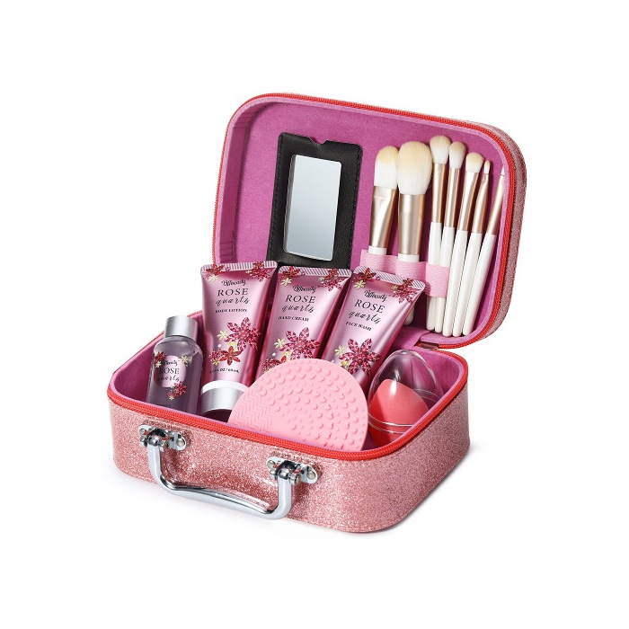 BFF BEAUTY Girls Makeup Kit Gift Set, 15 Pieces Make Up Set with Makeup Brush Sets, Makeup Sponge Blender, Cosmetic Bag, Facial Cleanser, Body lotion, Hand Cream, Birthday Gifts for Teen Girls