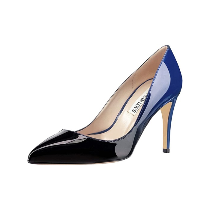 JOY IN LOVE Women's Pumps Shoes Middle Heels Pointy Toe Dress Pump Stilettos Blue Black 5.5US