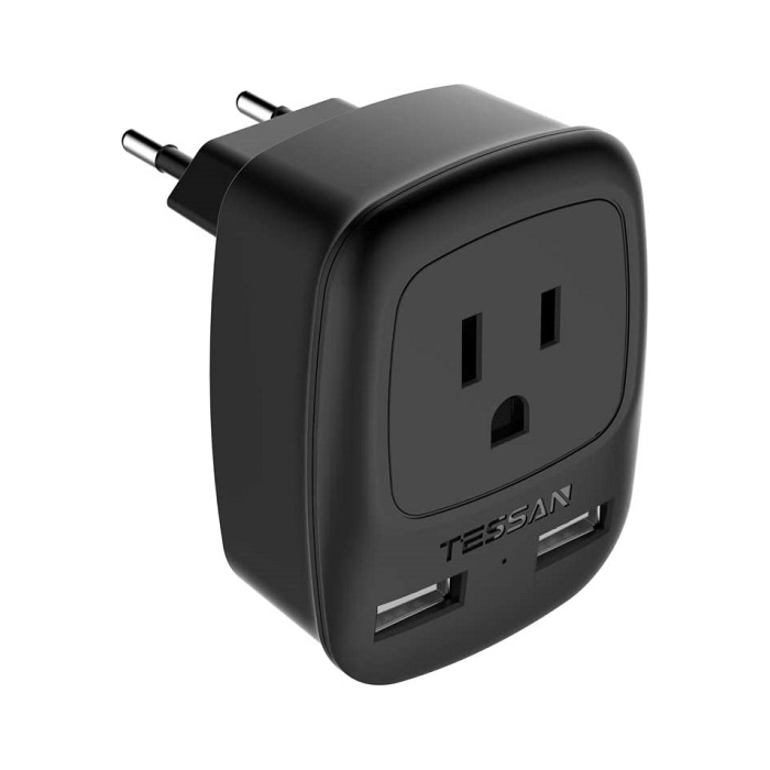 European Travel Plug Adapter, TESSAN International Power Plug with 2 USB, Type C Outlet Adaptor Charger for US to Most of Europe EU Spain Italy France Germany