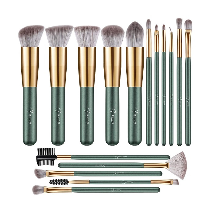 Premium Synthetic Foundation Blending Face Powder Blush Concealers Eye Shadows Make Up Brushes Kit (Green)