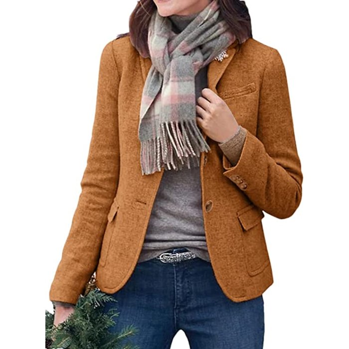 BZB Women's Casual Blazers Long Sleeve Lapel Open Front Work Office Bussiness Warm Blazer Jackets Brown