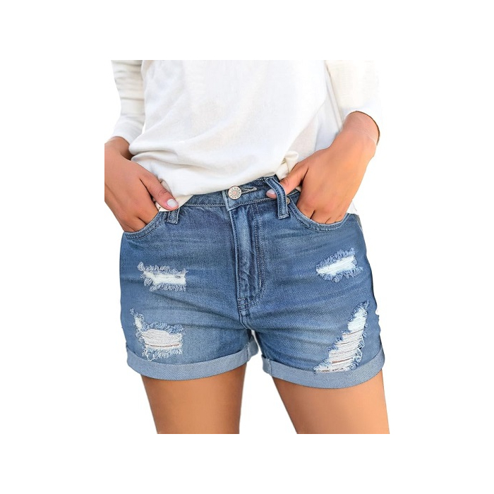 Womens High Waisted Summer Roll Hem Denim Shorts Women Stretchy