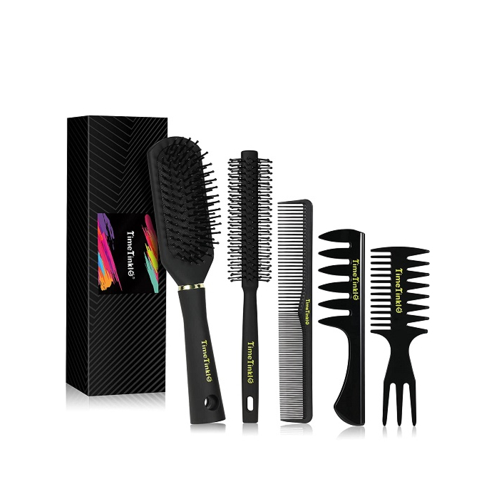 Timetinkle Styling Hair Comb and Brush Set for Men, Men’s Hair Comb and Paddle Brush Roller Round Hair Brush for Quiff, Pompadour, Slicked-back, Fauxhawk