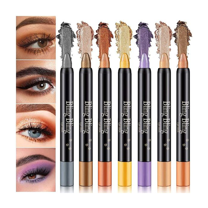 LSxia Cream Eye-Shadow Stick Makeup Cosmetics Eye Brightener Stick, Waterproof Cream Eye Shadow Pencil Crayon for Eyes, Glitter Shimmer Eyeshadow Stick with Soft Brush (08# Violet Shimmer)