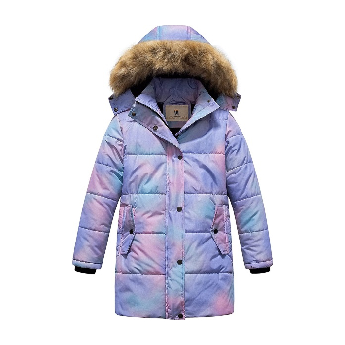 CREATMO US Girl's Long Heavyweight Winter Coat Hooded Down Jacket Fleece Lined Quilted Toddler Puffer Jacket Pink(Ombre) 6/7