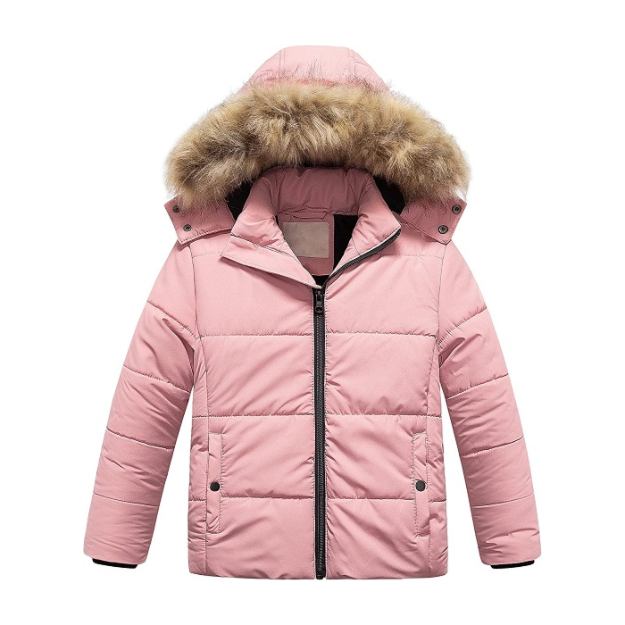 Chrisuno Girl's Outdoor Insulated Puffy Jacket Waterproof Ski Jacket Kids Winter Snow Coats Fleece Raincoat Parka Pink 6-7