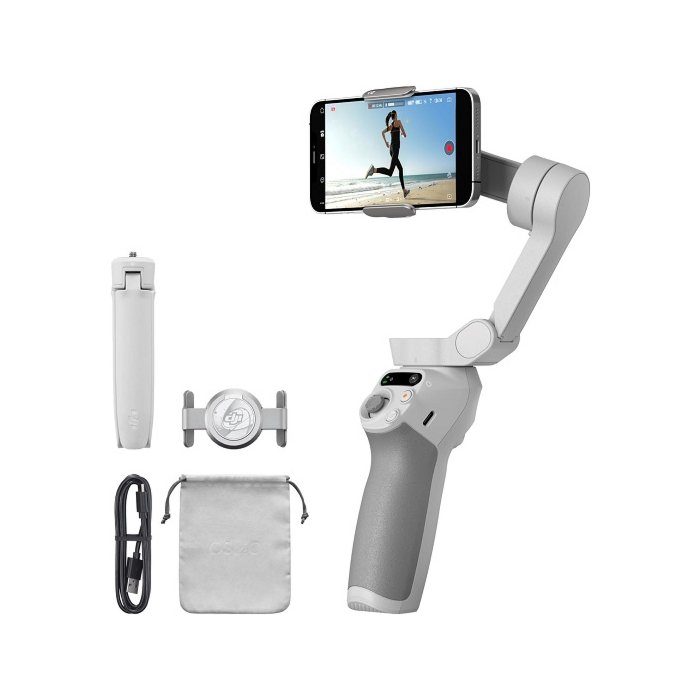 DJI Osmo Mobile SE unfolded and holding a phone