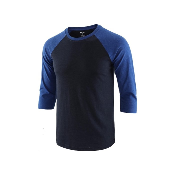 Men's slim fit 3/4 sleeve tee in Navy Blue for running, hiking, or baseball.