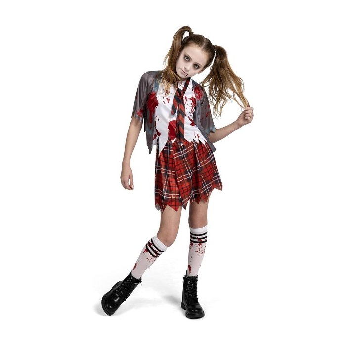 Spooky Schoolgirl Zombie Costume for Girls - Blood Splattered Uniform