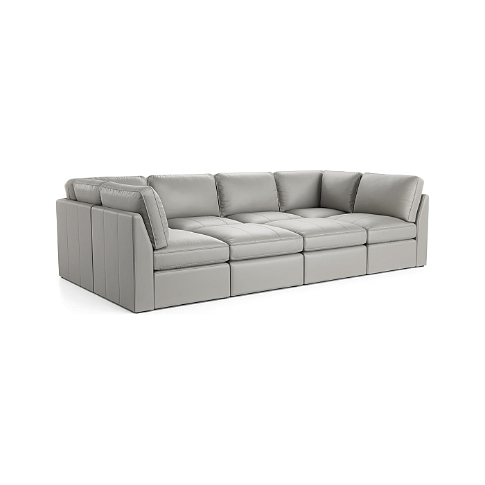 Seatcraft Wilshire 8-Piece U-Sectional Pit, Grade 7000 Leather, Living Room, Down Feather Lining, Strong Engineered Reinforced Wood Frame, Gray