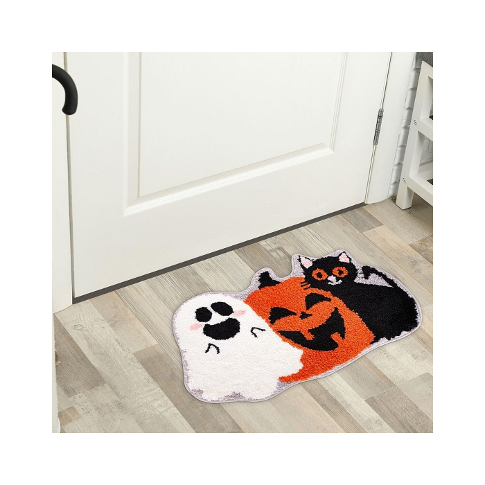 Halloween Bath Rug Pumpkin Ghost Black Cat Pattern Bath Mat Non Slip Shower Rugs Foot Mat Front Door Mat Carpet Floor Rug for Home Kitchen Bedroom Bathroom Living Room Decor By Whaline 