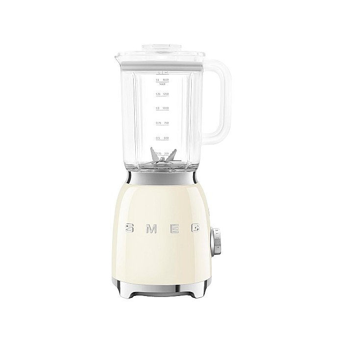 SMEG 50's Retro Blender in Cream with Stainless Steel Blade and 6-Cup Tritan Renew Pitcher.