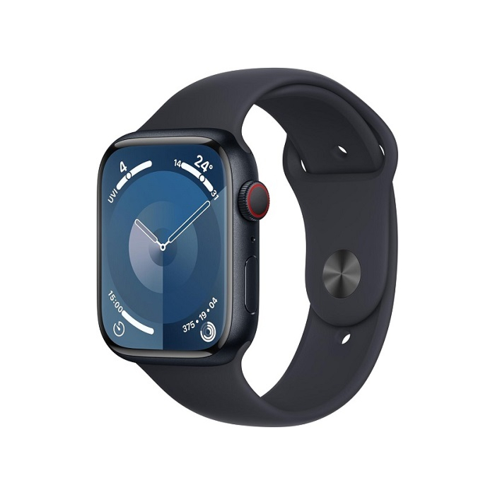 Apple Watch Series 9 Midnight Aluminum Case with Midnight Sport Band.