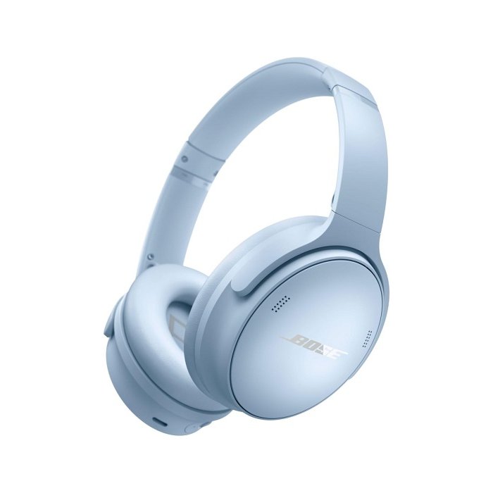 Bose QuietComfort 45 SE headphones in Moonstone Blue with plush earcups for comfortable wear.