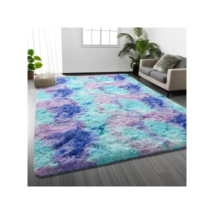 Deerhoo Large Shag Area Rugs 5 x 8, Tie-Dyed Plush Fuzzy Rugs for Living Room, Ultra Soft Fluffy Furry Rugs for Bedroom, Indoor Carpet Nursery Rugs for Kids Room Home Decor, Rainbow