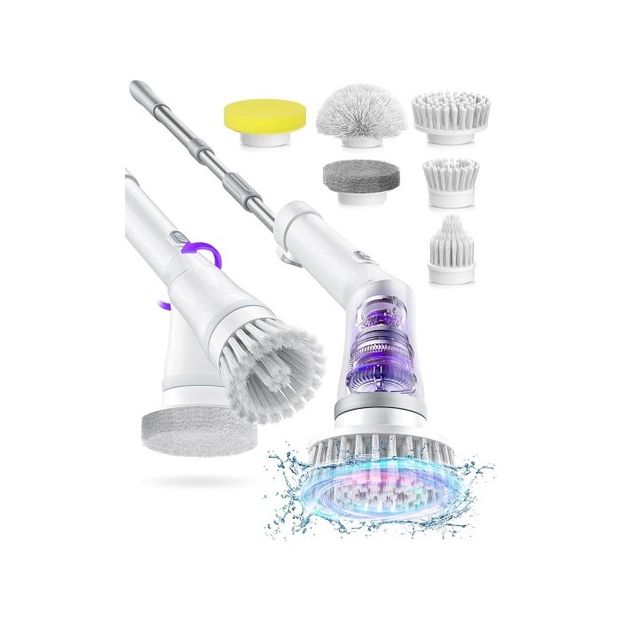 Electric Spin Scrubber, Cordless Cleaning Brush IPX7 Waterproof with 6 Replaceable Brush Heads