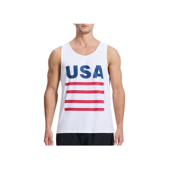 Men's athletic tank top in White with moisture-wicking fabric.