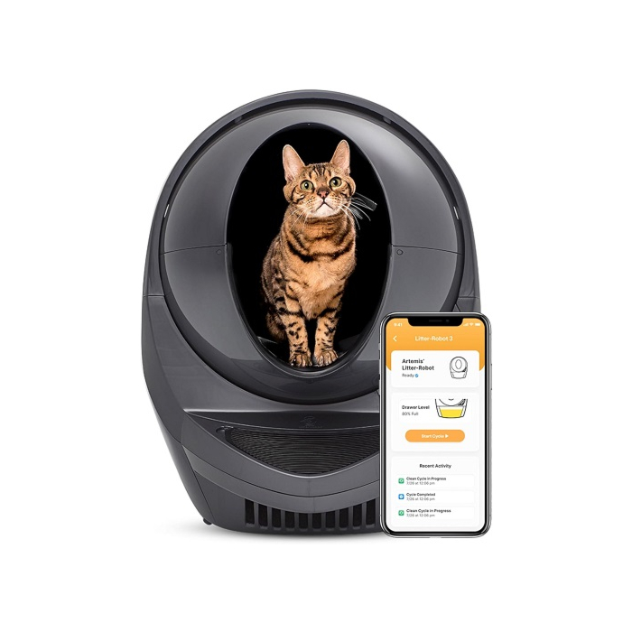 Litter-Robot 3 Connect by Whisker (Grey) Automatic Self-Cleaning Cat Litter Box, WiFi Enabled, Works with Any Clumping Litter, Never Scoop Again