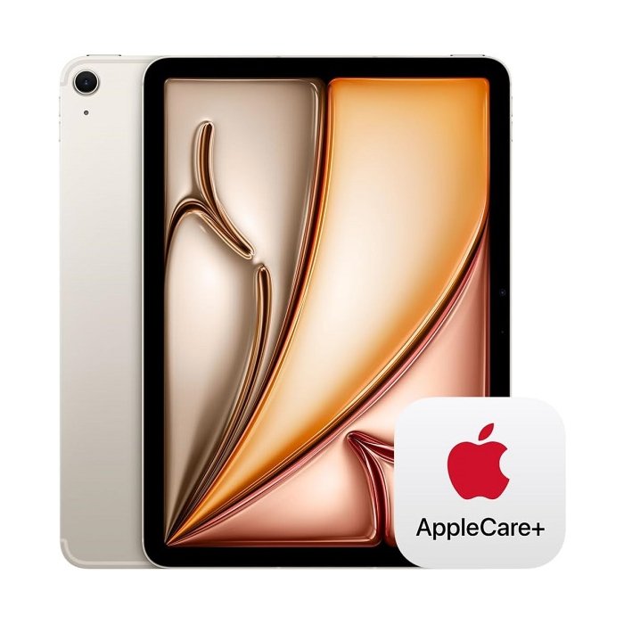 Apple iPad Air 11-inch (M2) Starlight tablet in user's hand, showcasing sleek design.