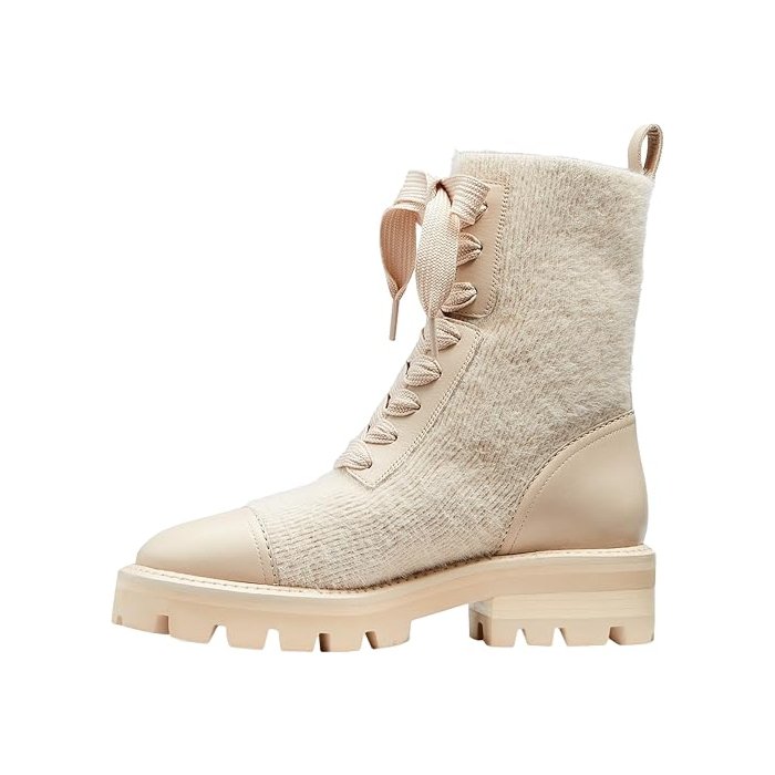 Kate Spade Winton Lug-Sole Combat Boots in Milk Gloss - Leather and knit upper with lug sole