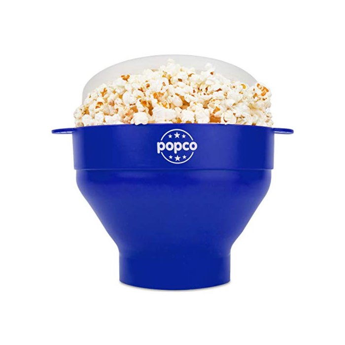 POPCO Silicone Microwave Popcorn Popper with Handles | Popcorn Maker | Collapsible Popcorn Bowl | BPA Free and Dishwasher Safe | 15 Colors Available (Blue)