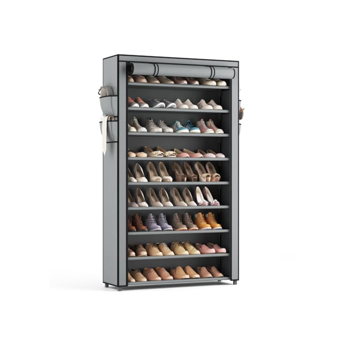 LANTEFUL Shoe Rack with Covers 10 Tier Tall Shoe Rack Organizer Large Capacity Shoe Shelf Storage 40 Pairs Space Saving Free Standing Shoe Storage Organizer for Closet, Entryway, Dorm, Grey