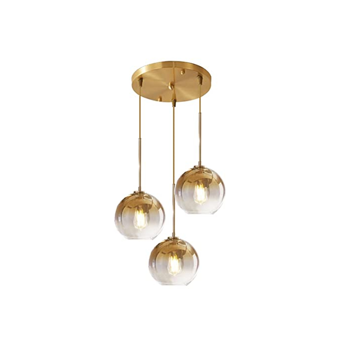 KCO Lighting Gold Gradient Pendant Light Glass Globes Hanging Adjustable Farmhouse Island Lighting 3-Light Large Glass Pendant Light Fixtures Colorful Hanging Lamps for Living Room Kitchen Bedroom