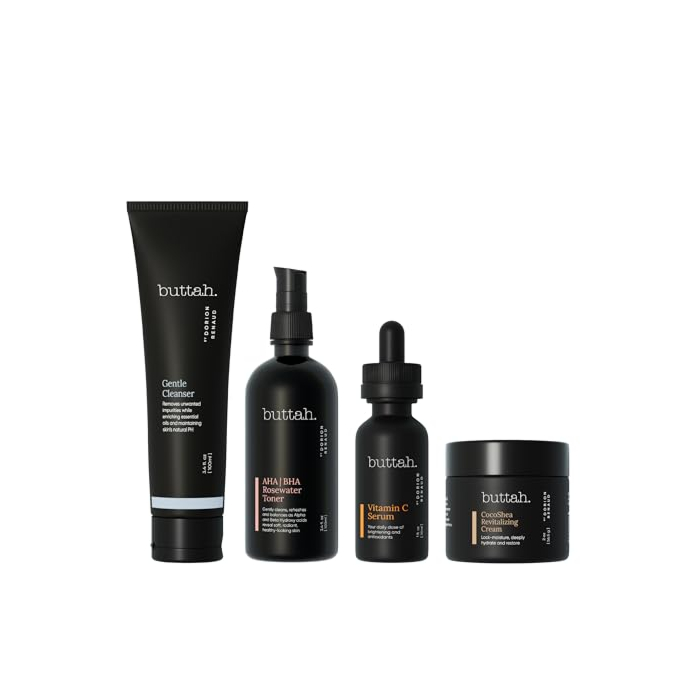 Buttah Skin Supreme Kit for Melanin Rich Skin | CocoShea Revitalizing Cream 2 oz | Vitamin C Serum 1 oz | Cleanser 3.4 oz | Rosewater Toner 3.4 oz | Black Owned Skincare