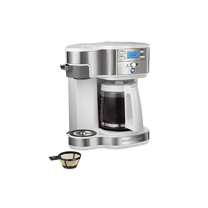 Hamilton Beach 49933 2-Way 12 Cup Programmable Drip Coffee Maker & Single Serve Machine, Glass Carafe, Auto Pause and Pour, White