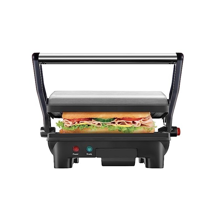 Chefman Electric Panini Press Grill and Gourmet Sandwich Maker w/ Non-Stick Coated Plates, Opens 180 Degrees to Fit Any Type or Size Food, Dishwasher Safe Removable Drip Tray, Stainless Steel/Black