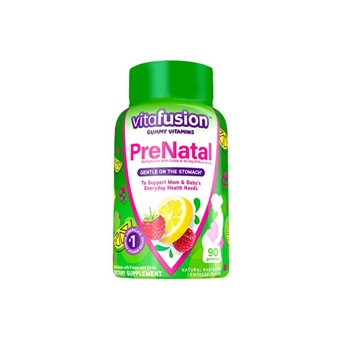 vitafusion PreNatal Gummy Vitamins, Raspberry Lemonade Flavored, Pregnancy Vitamins for Women, With Folate and DHA, America’s Number 1 Gummy Vitamin Brand, 45 Day Supply, 90 Count