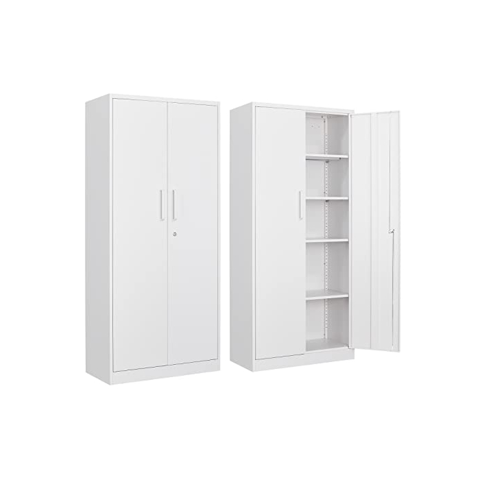 Yizosh Metal Garage Storage Cabinet with 2 Doors and 4 Adjustable Shelves - 71" Steel Lockable File Cabinet,Locking Tool Cabinets for Office,Home,Garage,Gym,School (White)